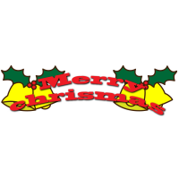 メリークリスマスの文字とベルのイラスト